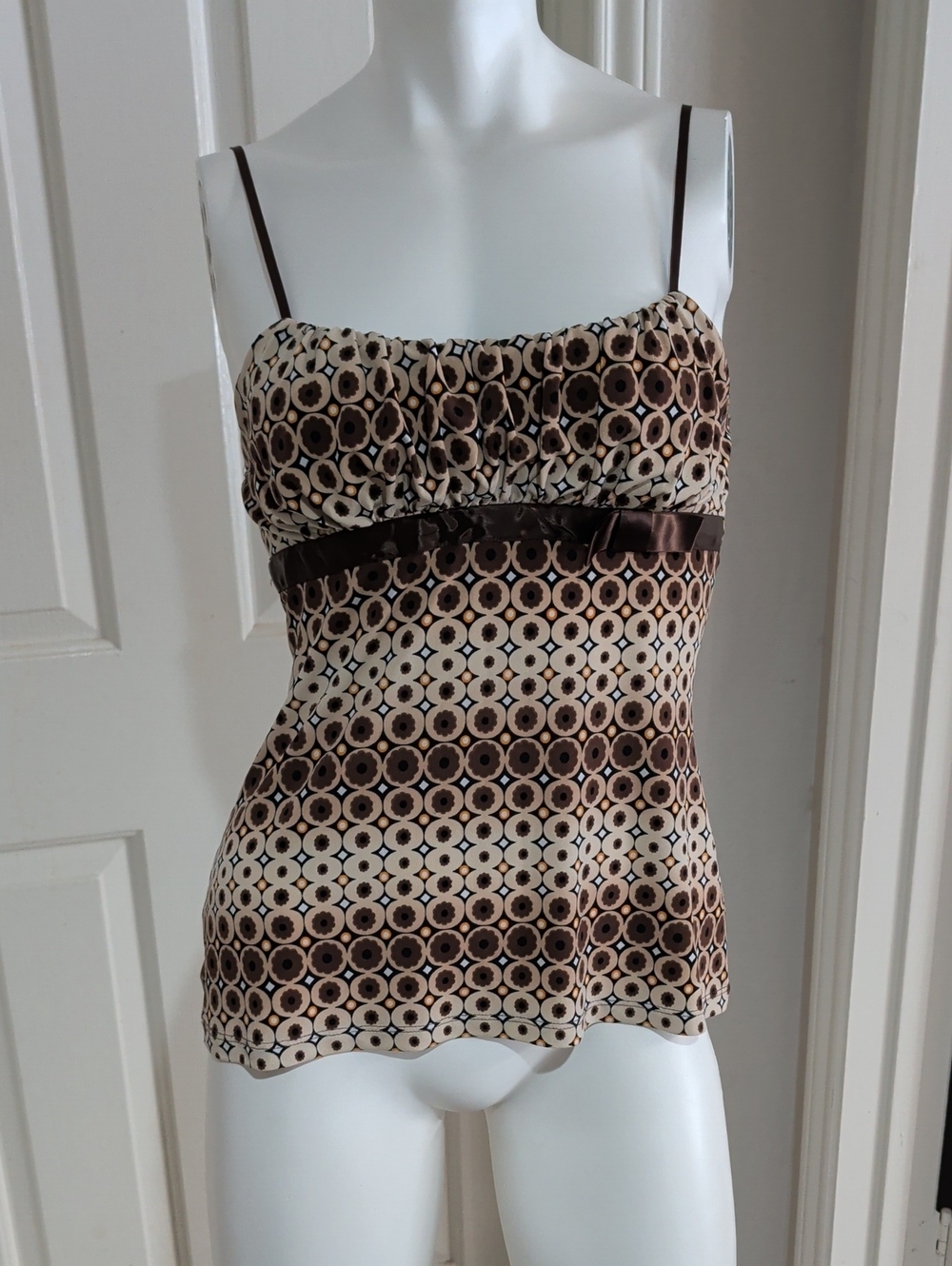 Rampage Brown & Cream Geometric Spaghetti Strap Camisole Retro 90s Women's Small